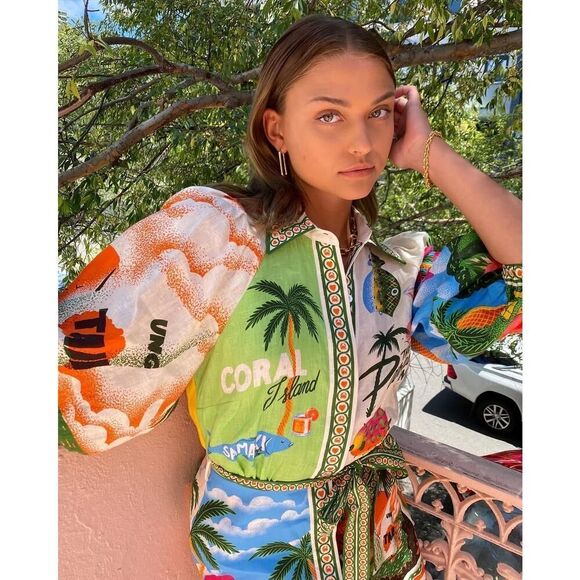 ALEMAIS Paradiso Printed Linen Mini Dress AU6/US2 - Picture 3 of 12